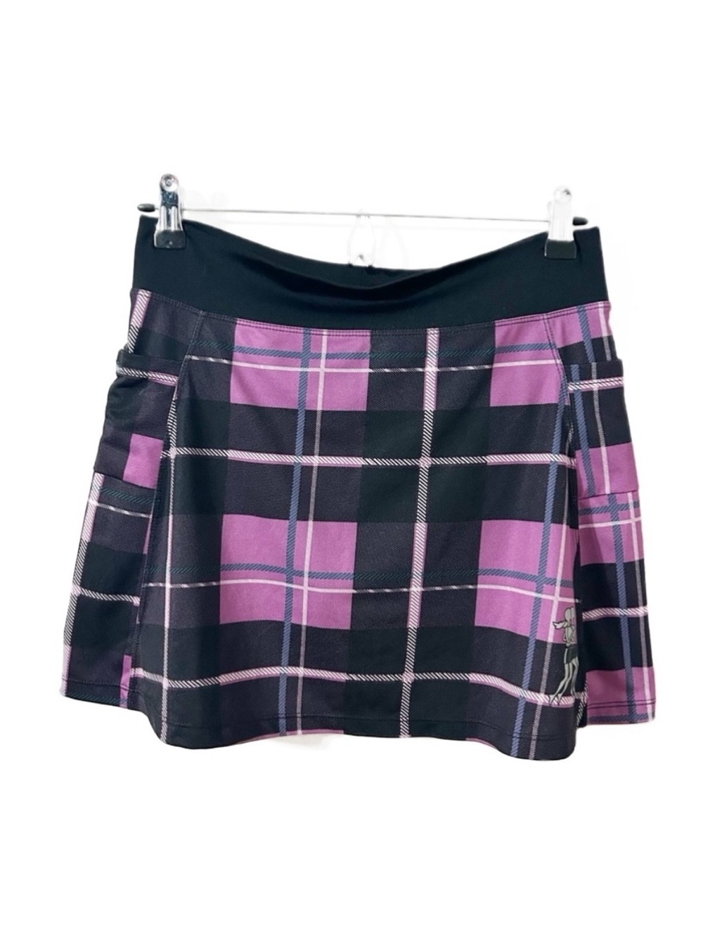 RunningSkirts.com Plaid Running Skirt Built In Brief Mini Length Pull On Pockets